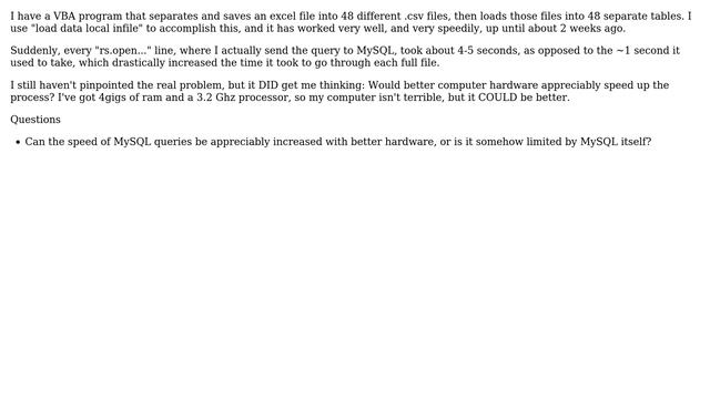 Databases: How much will computer hardware affect the speed of a "load data local infile" query? смотреть онлайн