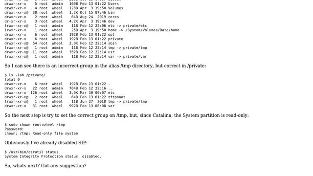 Apple: macOS Catalina: incorrect permissions on /tmp directory смотреть онлайн