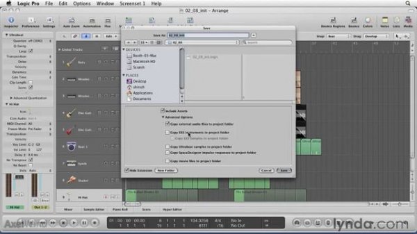 Сохранение и перемещение проекта в Logic Pro 9