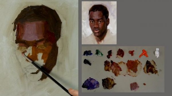 How to paint  skin colors in a dark complexion portrait. Portrait painting by Ben Lustenhouwer.