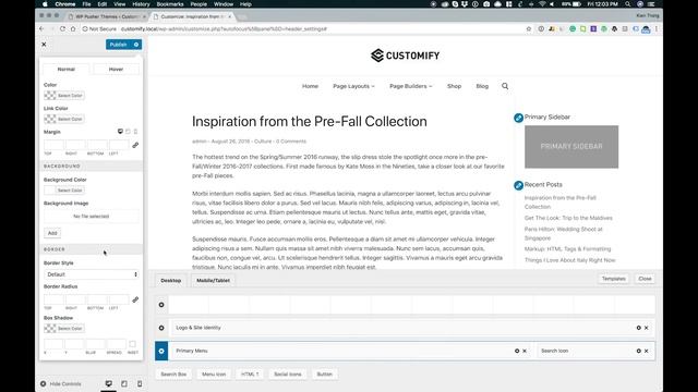 Customify Header Builder Overview смотреть онлайн