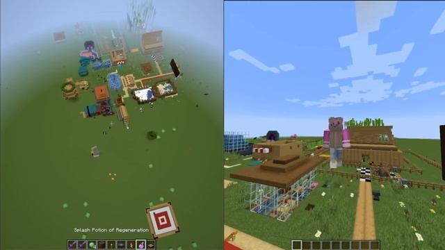 Making a landing pad in Minecraft! Split screen let's fly and hit the target! смотреть онлайн