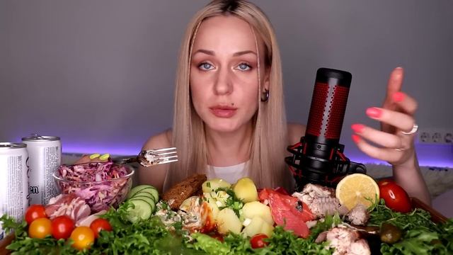 MUKBANG | Сало, картофель, скумбрия, форель, закуски | Potatoes, Mackerel, Trout, Snacks не ASMR