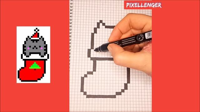 Новогодний Кот Пушин в Носке Как рисовать по клеточкам Простые рисунки How to Draw Cat Pixel Art смотреть онлайн