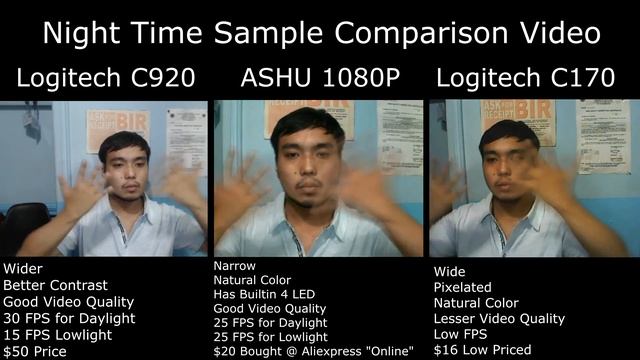 Logitech C170 Vs Logitech C920 Pro Vs Ashu 1080P Aliexpress Video Quality Comparison And Review