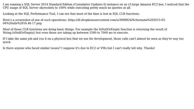 Databases: SQL CLR very slow on Amazon EC2 Instance (SQL Server 2014 CU6) смотреть онлайн