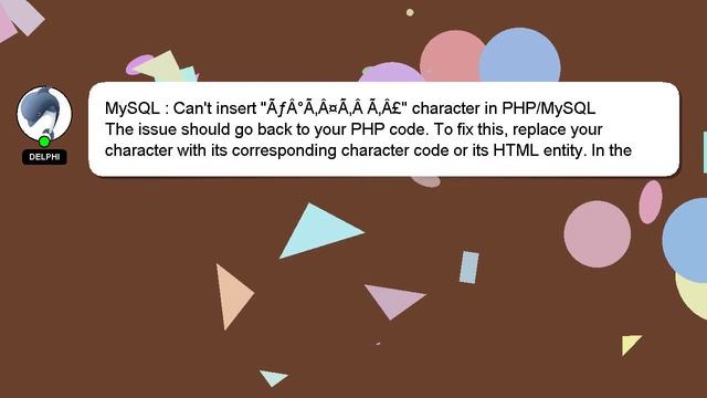 MySQL : Can't insert "ÃƒÂ°Ã‚Â¤Ã‚Â Ã‚Â£" character in PHP/MySQL смотреть онлайн