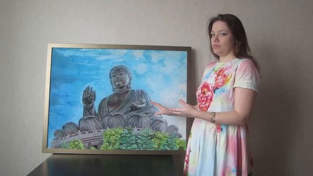 Большой Будда в Гонконге, картина горячий батик на хлопке "На вершине..." смотреть онлайн