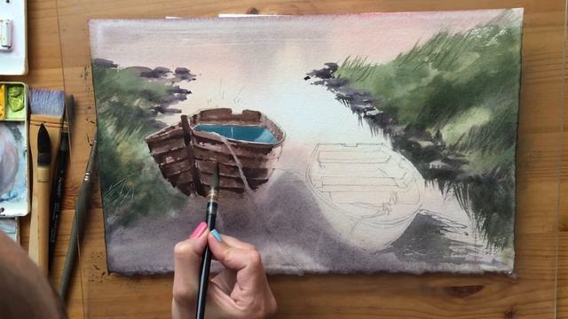 Рисуем акварелью лодки на берегу. Часть 2 смотреть онлайн