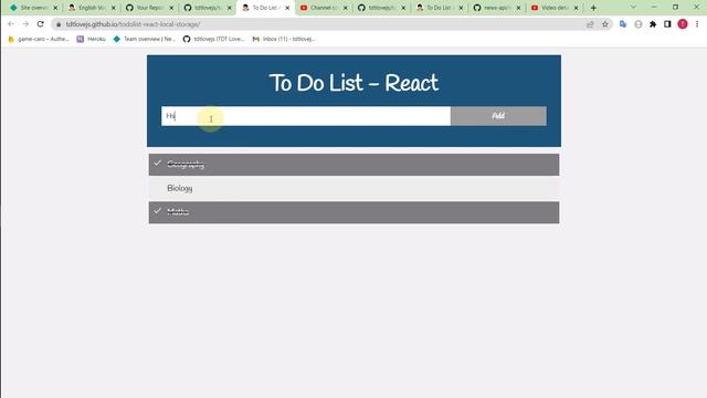 Demo - To Do List App | React , Local Storage #tdtlovejs смотреть онлайн