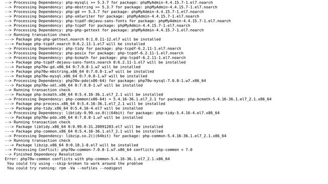 Error: php70w-common conflicts with php-common-5.4 when install phpmyadmin in centos 7 смотреть онлайн