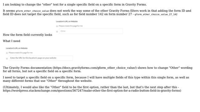 Wordpress: Modify gform_other_choice_value for specific form and specific field in Gravity Forms смотреть онлайн