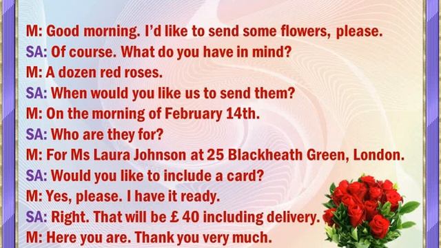 Ordering Flowers. English In Use. Заказ цветов. Английский в использовании. (УМК Spotlight 6)