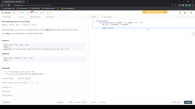 LeetCode Daily Challenge #583 Delete Operation for Two Strings (June 14th 2022) смотреть онлайн