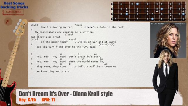 🎻 Don't Dream It's Over - Diana Krall Bass Backing Track with chords and lyrics смотреть онлайн
