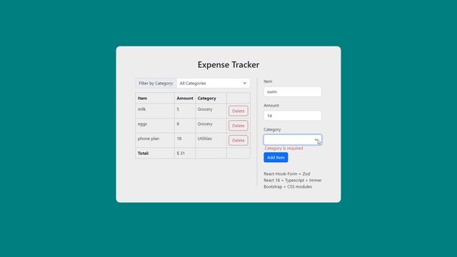 Expense Tracker (React-Hook-Form + Zod + Immer) смотреть онлайн