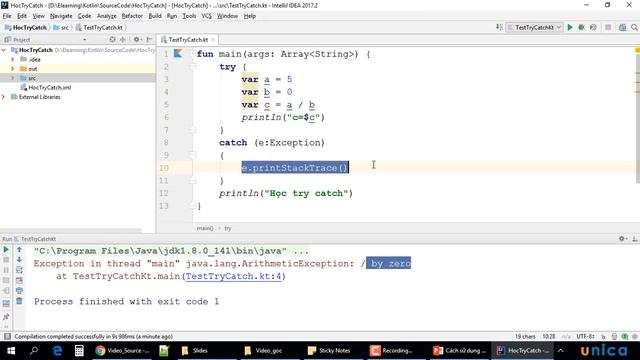 Bài 29 Cách sử dụng biểu thức try catch trong Kotlin смотреть онлайн