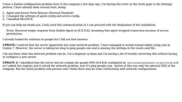 Received empty response from Zabbix Agent at [X.X.X.X]. Assuming that agent dropped connection... смотреть онлайн