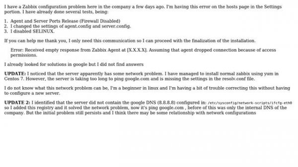 Received empty response from Zabbix Agent at [X.X.X.X]. Assuming that agent dropped connection...