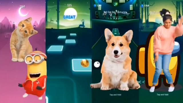 ? Funny cat | cute animals with pop music vs Among us and Minion in TILES HOP ? смотреть онлайн
