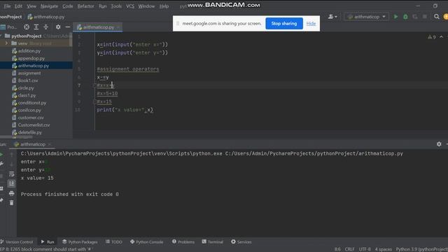 Assignment operators in Python Pycharm смотреть онлайн