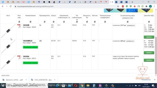 17.2. Маркировка стабилитронов. Выбор стабилитрона. Справочная информация на стабилитрон смотреть онлайн