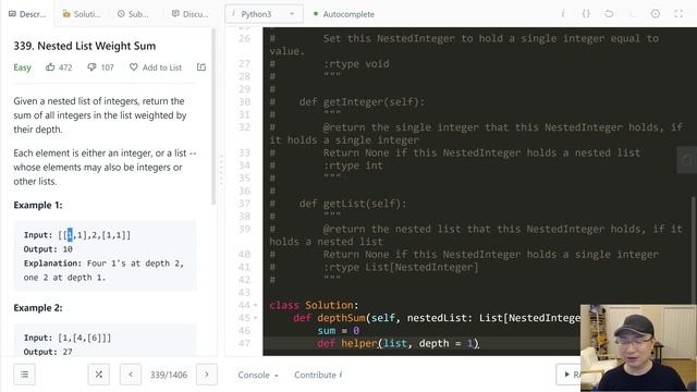 339. Nested List Weight Sum - English Version смотреть онлайн
