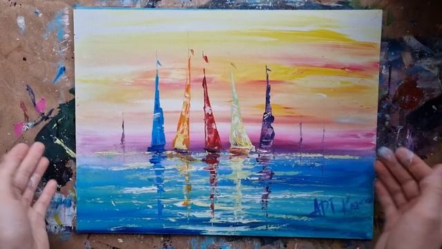 ПАРУСНИКИ |Закат/Рассвет| Как нарисовать пальцами и пластиковой картой(мастихином)✌️Платная запись смотреть онлайн