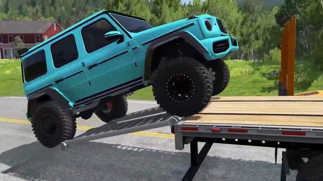 Flatbed Trailer Truck Potholes Transport Car Portal Trap Rescue - Cars vs Speed Bumps - BeamNG.driv смотреть онлайн
