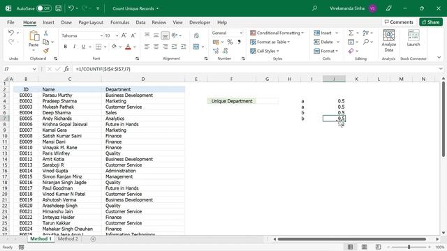 Count UNIQUE Records in Excel (2 Methods) | Vivekananda Sinha | Video 183 смотреть онлайн