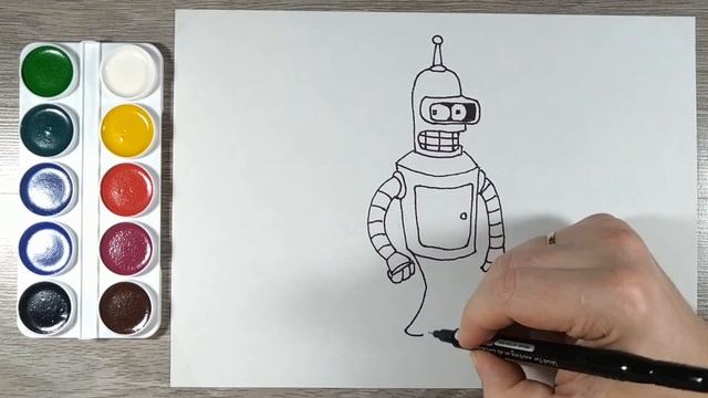 Как нарисовать Бендера Сгибальщика Родригеса. Персонаж из м/с "Футурама" Раскраска для детей. смотреть онлайн