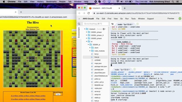 Cloud9, AI node, launching bee hive server and bee bot смотреть онлайн