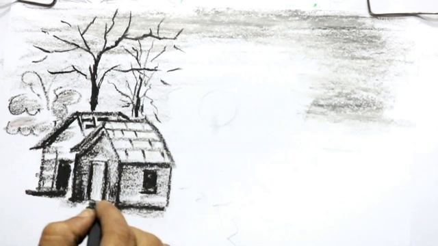 How to draw Black & White beautiful Nature..landscape drawing. смотреть онлайн