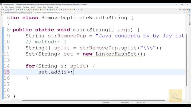 remove duplicate words in a string | Java by Ponnam Jay | смотреть онлайн