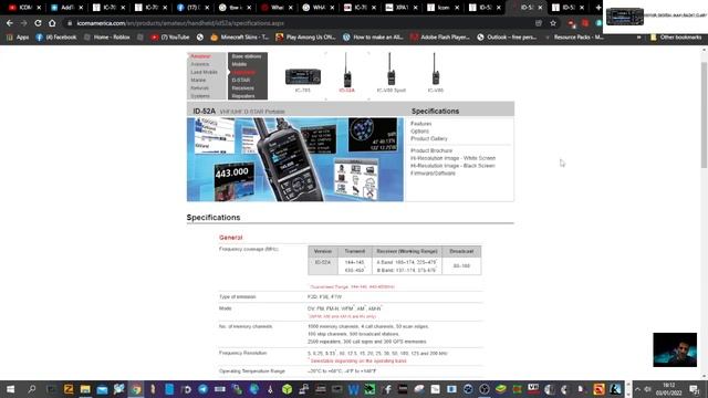ICOM ID-52E & ICOM ID52A Transmit and Receive Frequencies смотреть онлайн