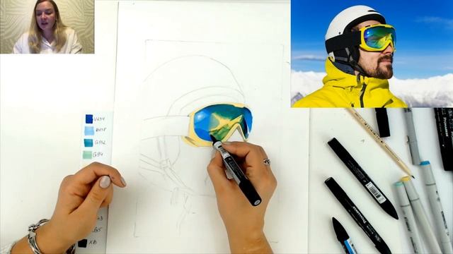 Мастер-класс по скетчингу маркерами «Горнолыжник». Рисуем спиртовыми маркерами портрет мужчины. смотреть онлайн