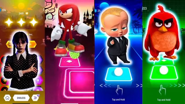 Wednesday Vs Sonic Knuckles Vs Boss Baby Vs Red Angry Birds - Tiles Hop EDM Rush #coffindance