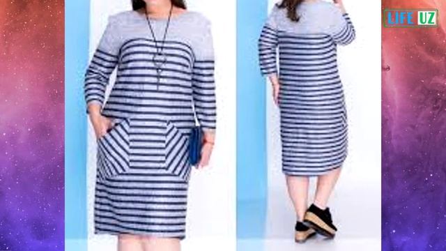 To`la ayollar uchun poloska kuylaklar fasonlari/Платье в Полоску для полных женщин смотреть онлайн