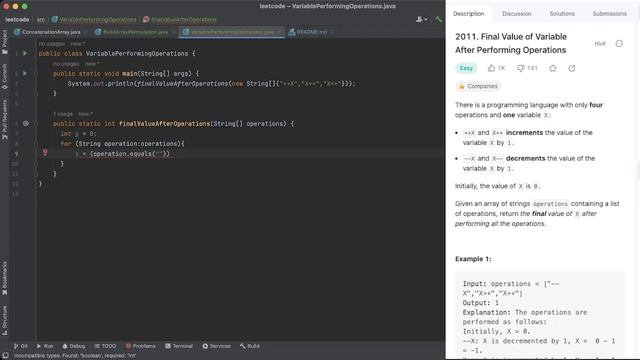 2011. Final Value of Variable After Performing Operations || LeetCode 2011 || Java Solution смотреть онлайн