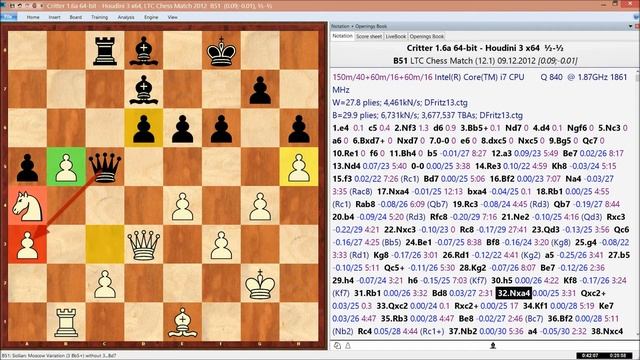 Critter 1.6a x64 - Houdini 3 x64, LTC Chess Match, Game 45 of 96 смотреть онлайн