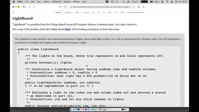 AP Computer Science A, 2019, Problem 4 - LightBoard, Introduction смотреть онлайн