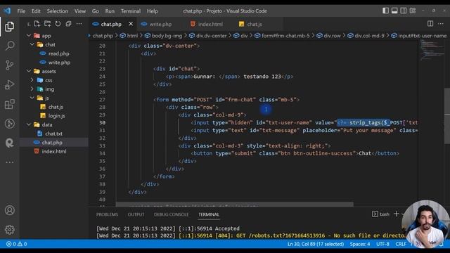 Chat com PHP e Javascript sem banco de dados #04 | Gravando mensagens em arquivo txt | fwrite | JSO смотреть онлайн
