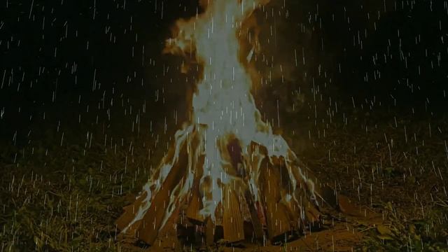 Костер в ночном лесу.  Шум Дождя, Релакс, Медитация