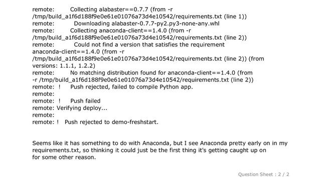 Django : Heroku Upload - Could not find a version that satisfies the requirement anaconda-client==1 смотреть онлайн