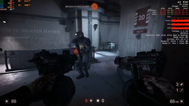 Wolfenstein 2: The New Colossus On MSI PS42 | GeForce GTX 1050 Max-Q | Intel Core i5 8250U смотреть онлайн