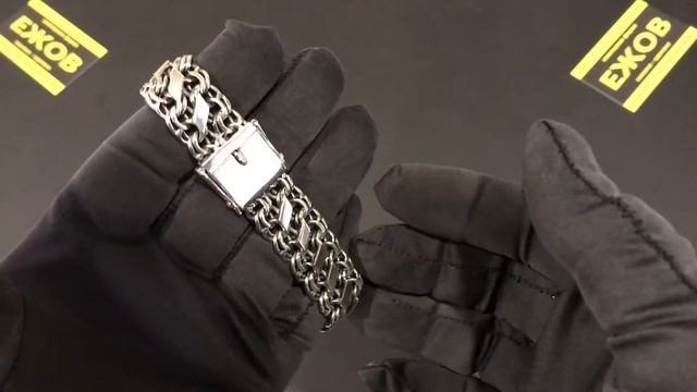 арт. А0098 Серебряный браслет ДВОЙНОЙ БИСМАРК, 21 см, ширина 17 мм, с замком коробка. смотреть онлайн