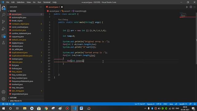 Java Program to sort the elements of an array in ascending order in Java using Visual Studio Code смотреть онлайн