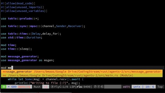 Rust Tokio Agents #2 - Splitting our codebase up in Mods #rustlng #livecoding #screencast #emacs смотреть онлайн
