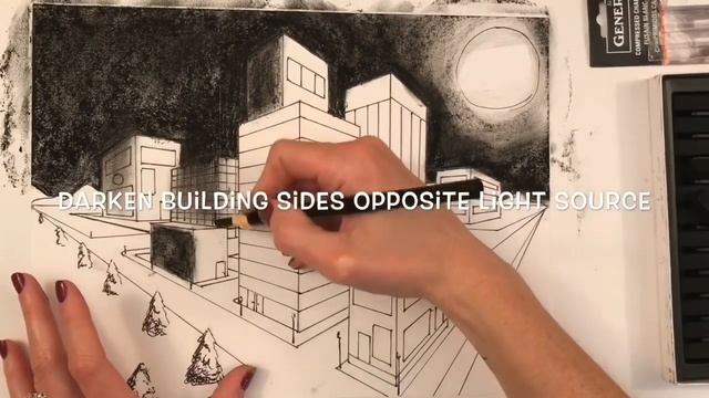 How to Draw a City at Night Using Charcoal: Art Lesson Instructions | Two Point Perspective смотреть онлайн