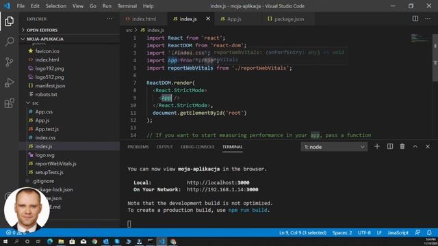 React JS - 03 - npm start, serwer z poziomu VSCode, struktura katalogów, funkcje i klasy, jsx смотреть онлайн